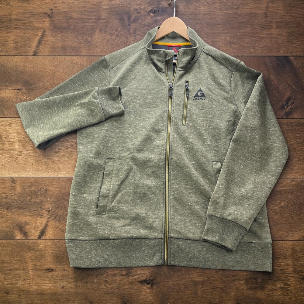 Gerry Mens Heathered Olive Green Full Zip Fleece Jacket 1311426 XL
